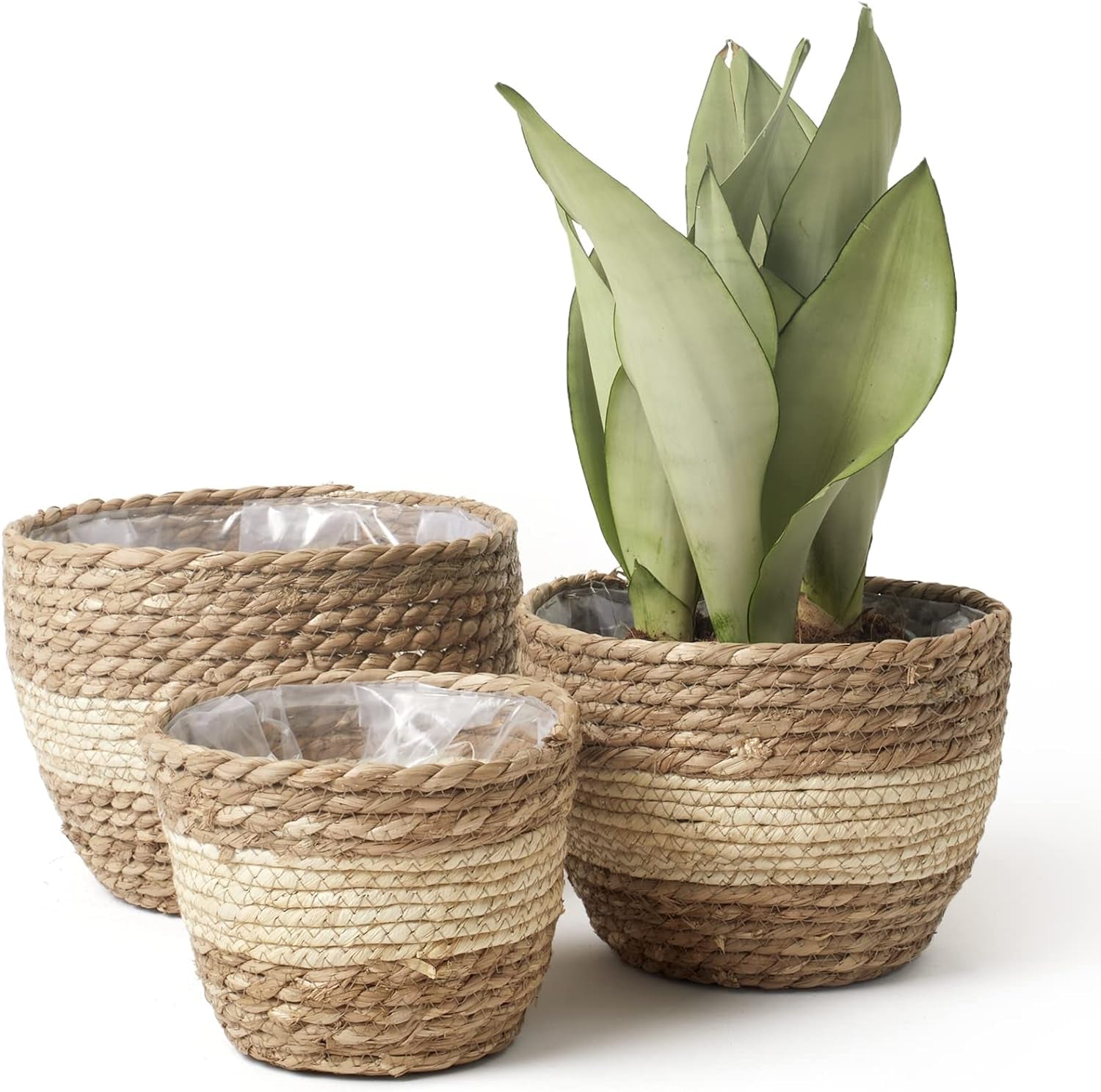 Seagrass Planter Basket Indoor Outdoor, Flower Pots Cover, Plant Containers, Beige, 10 Inch